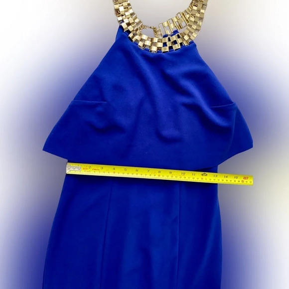 DECODE 1.8 Royal Blue & Gold Chain Halter Mermaid Formal Evening Dress Size 4 - Picture 12 of 16